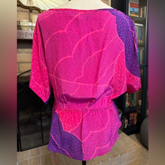 TRINA TURK Patterned Silk Blouse - Fuchsia, Hot Pink, Purple - Small - Picture 4 of 11